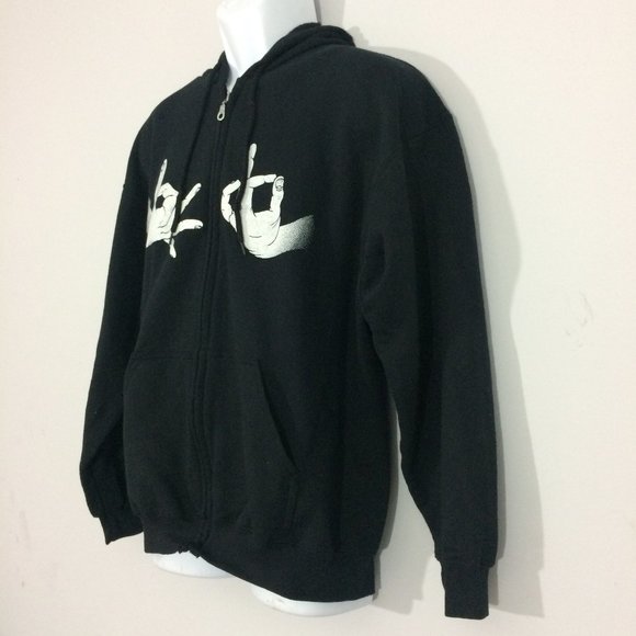 bEDO sHIRTS Mens Black Gangsign Full Zip Hoodie - Picture 2 of 8